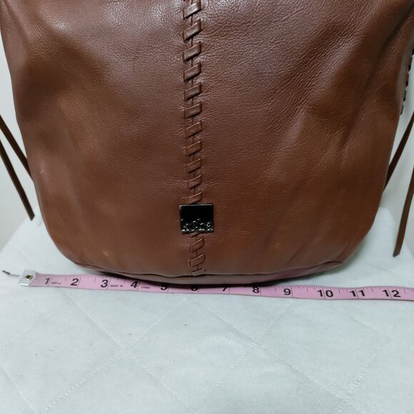 Kooba Limon Leather Woven Braided Accent Plaid Lined Hobo Shoulder Bag Brown - Picture 12 of 13